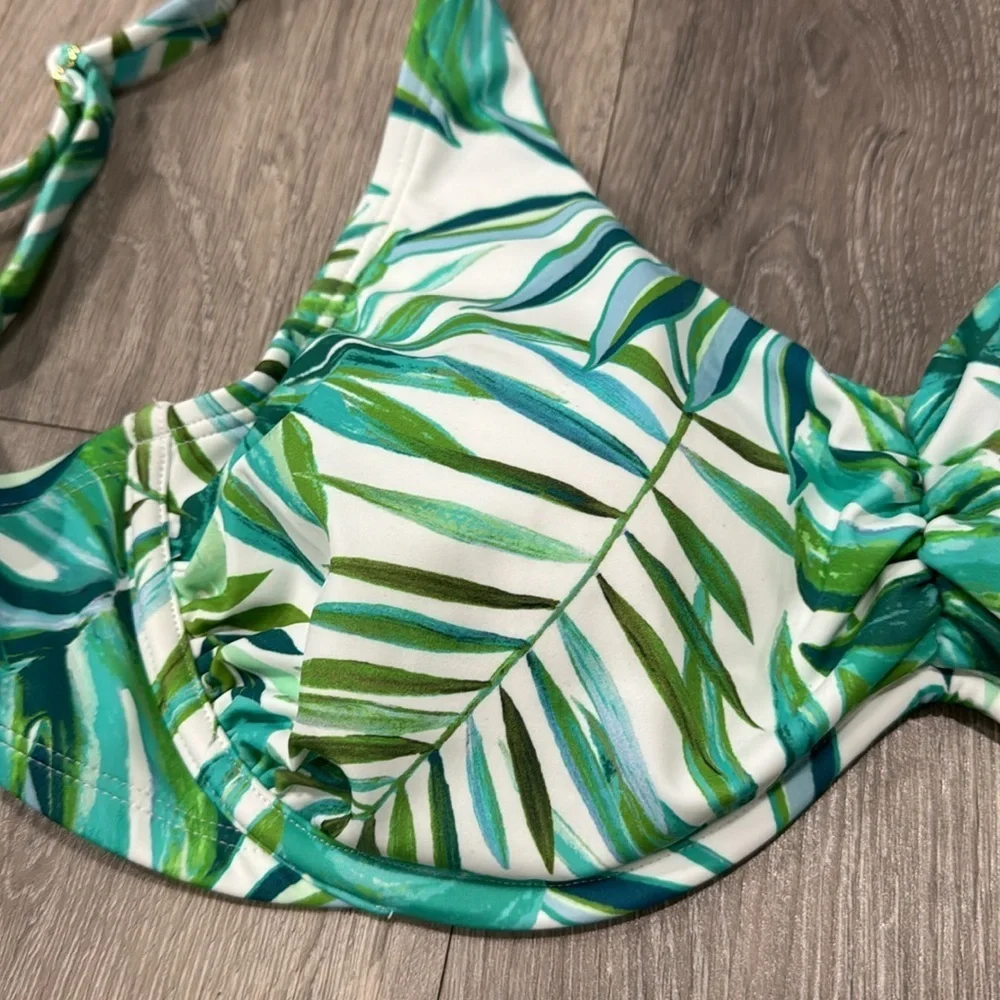 Women's Underwire Bra Bikini Bathing Suit Swim Top Shade & Shore Leaf Print 36DD